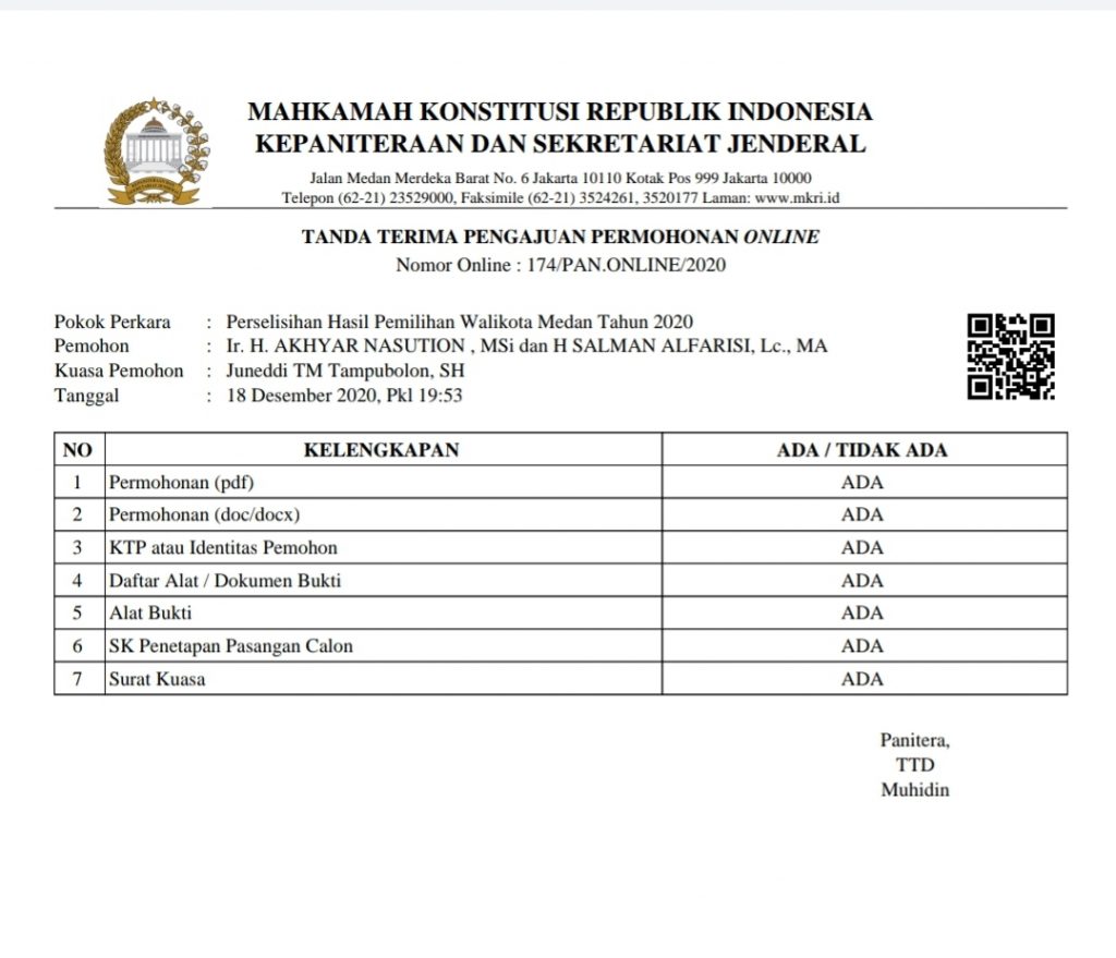 Akhyar – Salman Ajukan Perselisihan Pilkada Medan ke MK