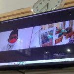 Mantan Rektor UINSU Prof Saidurrahman mengikuti persidangan yang digelar di PN Medan secara virtual, dengan agenda mendengarkan pendapat ahli, Senin (25/10) sore.