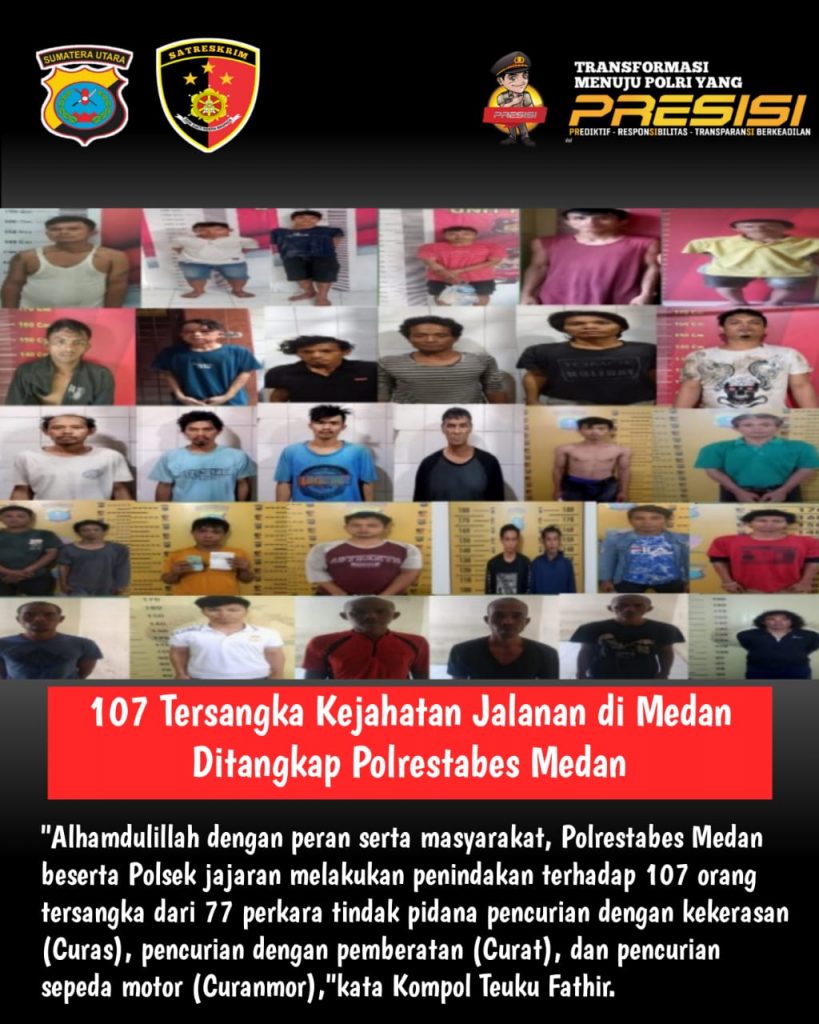 Polrestabes Medan Ringkus 107 Tersangka Kejahatan Jalanan