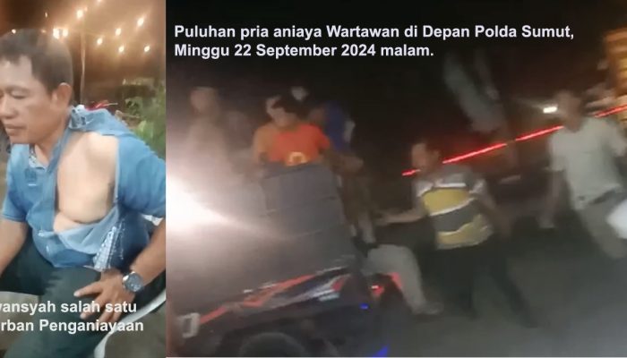 Wartawan Dianiaya Puluhan Pria Diduga Pelindung Penyeleweng BBM Subsidi di Depan Polda Sumut