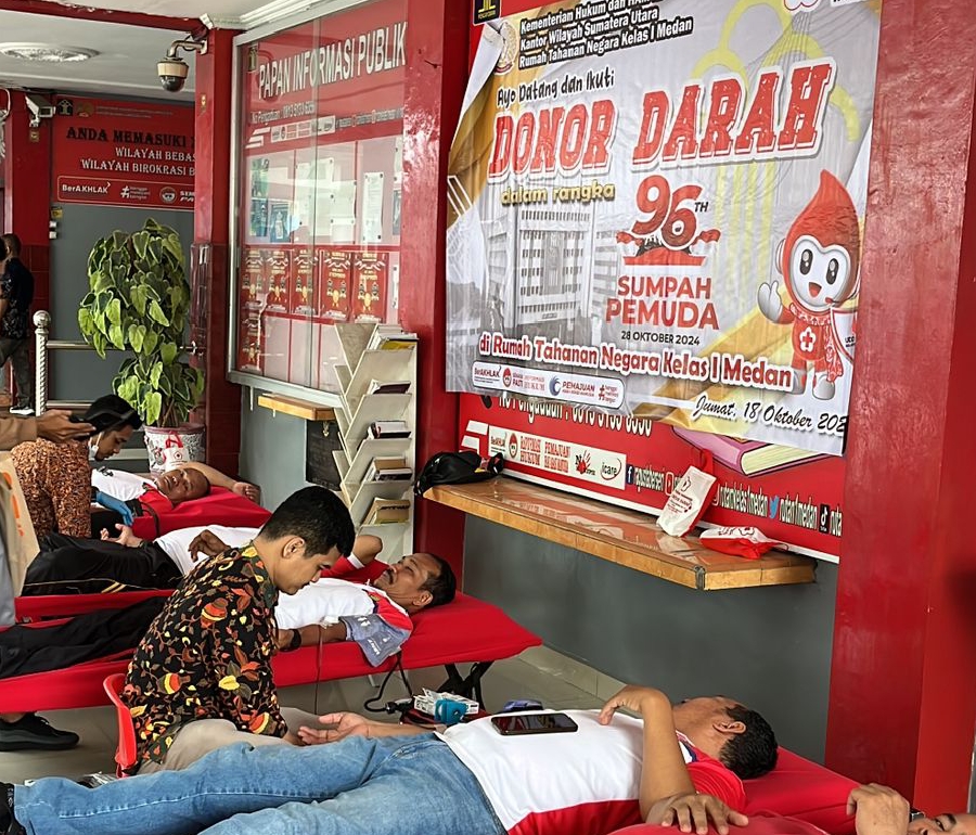 Rutan Kelas I Medan gelar donor darah menyambut Hari Sumpah Pemuda