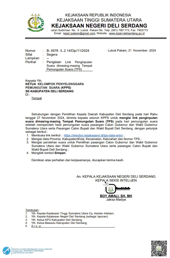 Kejaksaan Minta Data Suara