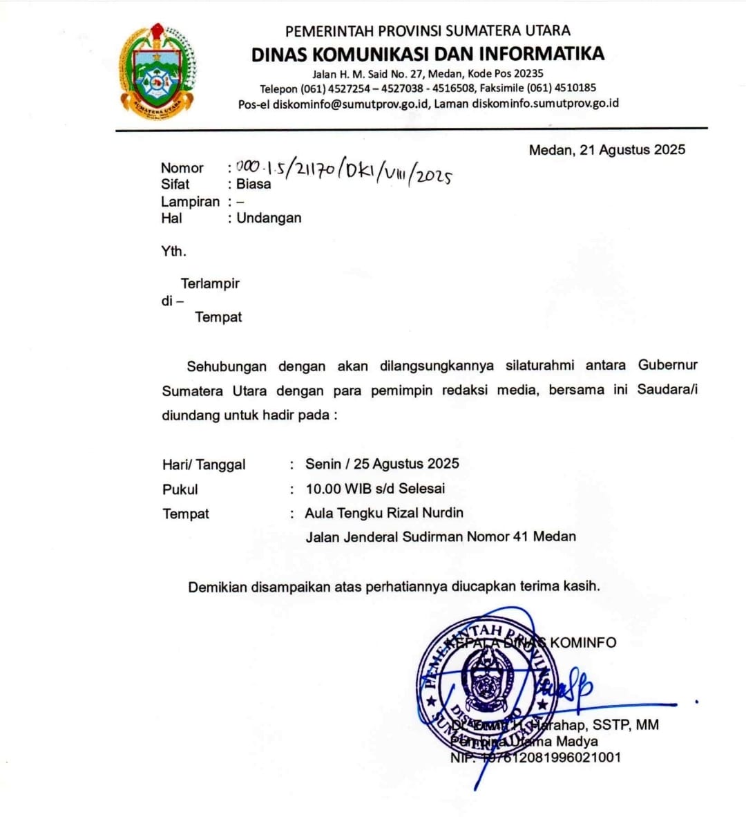 Kadis Kominfo Diduga Pecah Belah Pers Sumut