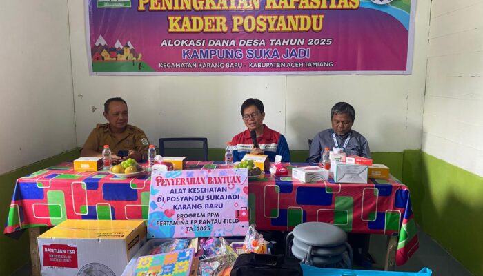 Pertamina EP Rantau Dukung Pencegahan Stunting Lewat Bantuan Alat Posyandu di Desa Sukajadi