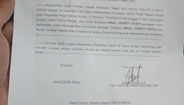 Rutan Medan Keluarkan Terdakwa Amsal Sitepu Tanpa Kehadiran Jaksa Eksekutor