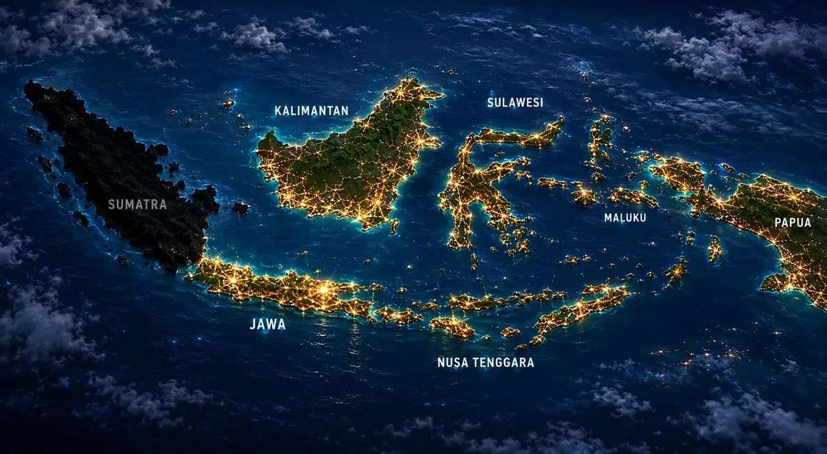 Ilustrasi pulau Sumatera gelap gulita (Istimewa)